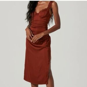Rust Satin Brown Midi Dress